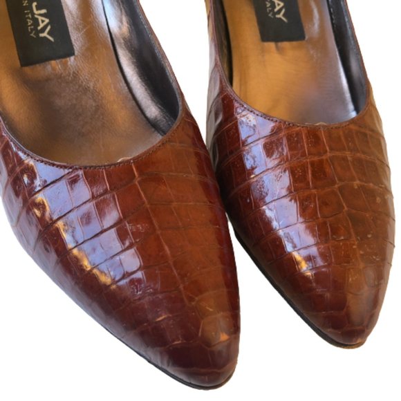 Mr. Jay Vintage 80's Italian Brown Croc Print Leather Pump Pointed Toe - Picture 16 of 16